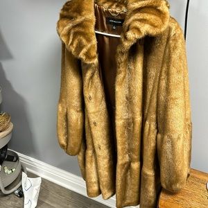 Jones New York Faux Fur Carmel Peplum Swing Coat Large